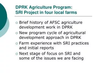DPRK Agriculture Program: SRI Project in four local farms