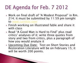 DE Agenda for Feb. 7 2012