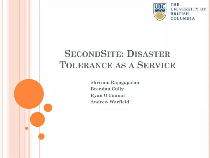 secondsite disaster tolerance as a service