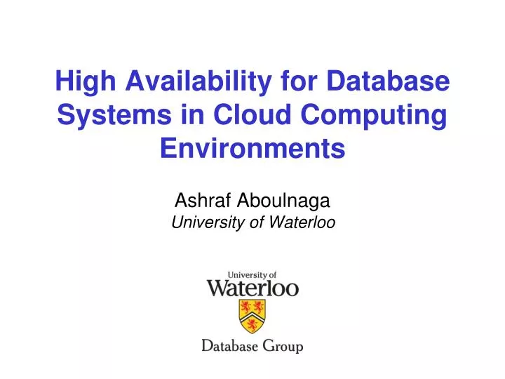 high availability for database systems in cloud computing environments