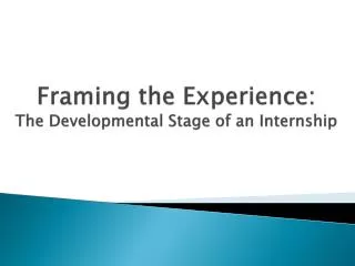 Framing the Experience: The Developmental Stage of an Internship