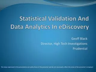 Statistical Validation And Data Analytics In e Discovery