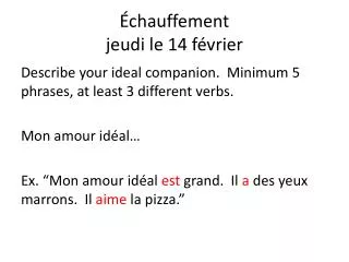 chauffement jeudi le 14 f vrier