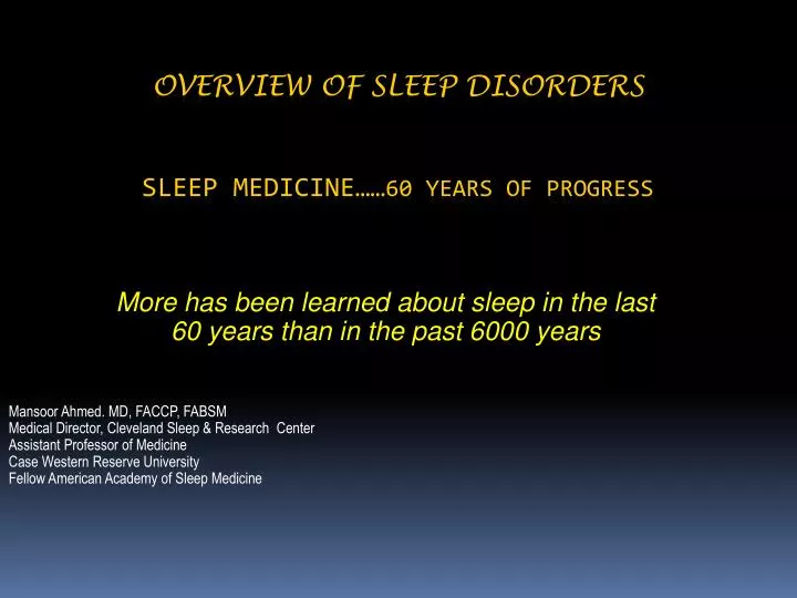overview of sleep disorders sleep medicine 60 years of progress