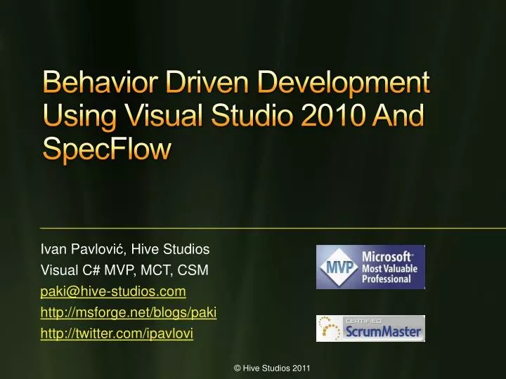 behavior driven development using visual studio 2010 and specflow