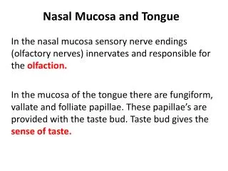 Nasal Mucosa and Tongue