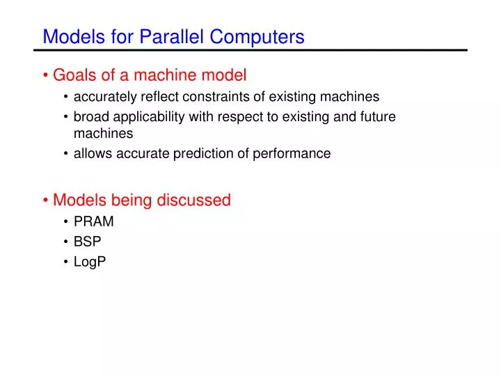 models for parallel computers