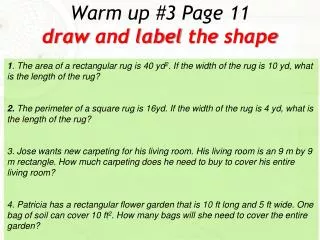 Warm up #3 Page 11 draw and label the shape