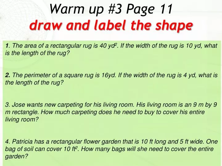 warm up 3 page 11 draw and label the shape