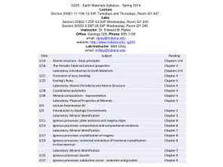 G225 - Earth Materials Syllabus - Spring 2014 Lecture