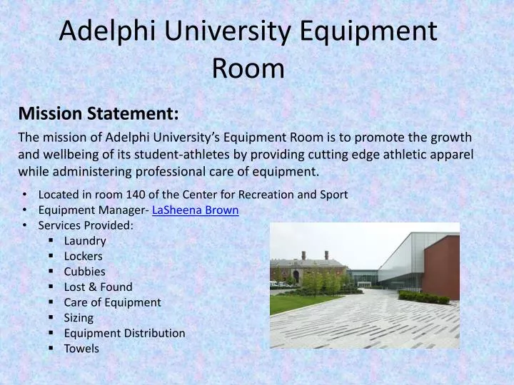 adelphi university equipment room