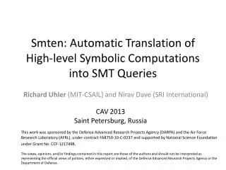 Smten : Automatic Translation of High-level Symbolic Computations into SMT Queries