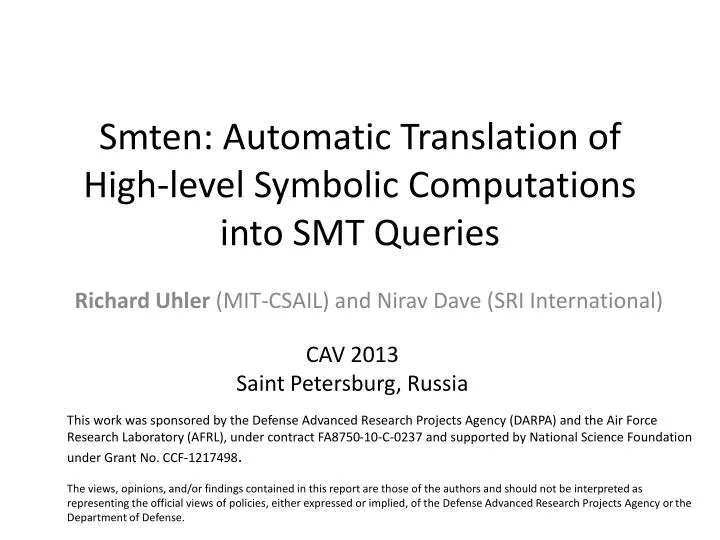 smten automatic translation of high level symbolic computations into smt queries