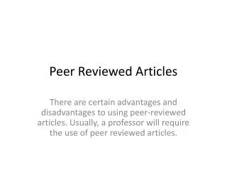 Peer Reviewed Articles