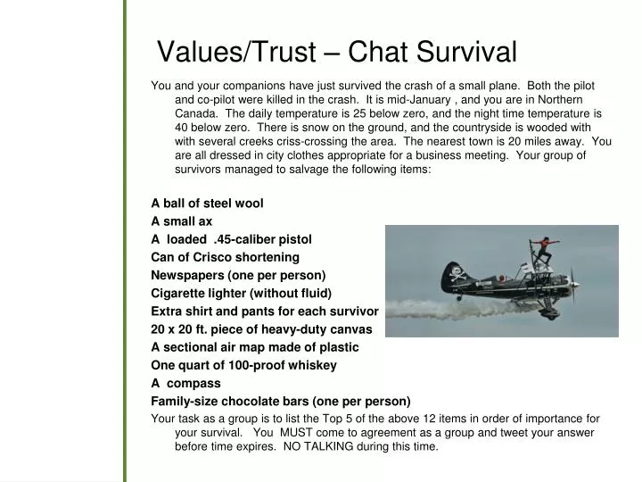 values trust chat survival