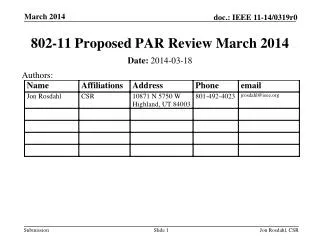 802-11 Proposed PAR Review March 2014