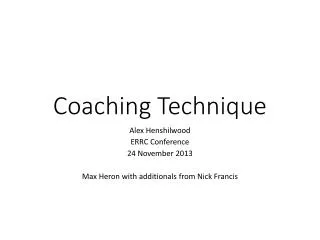Coaching Technique