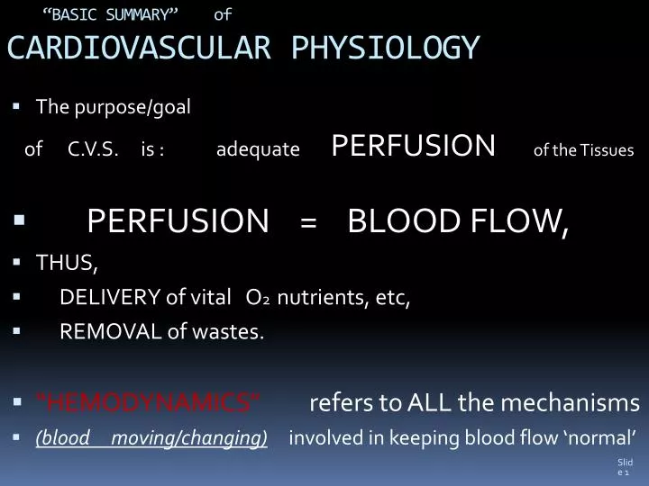 basic summary of cardiovascular physiology