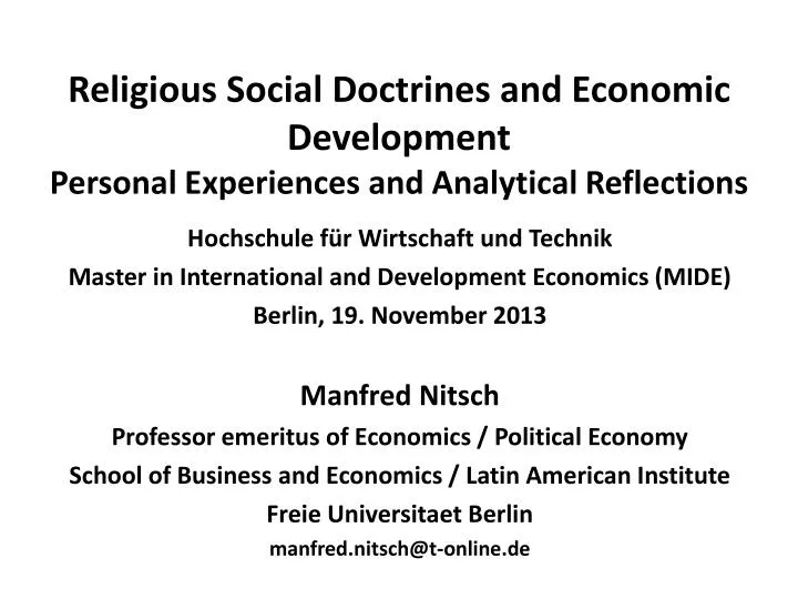 religious social doctrines and economic development personal experiences and analytical reflections
