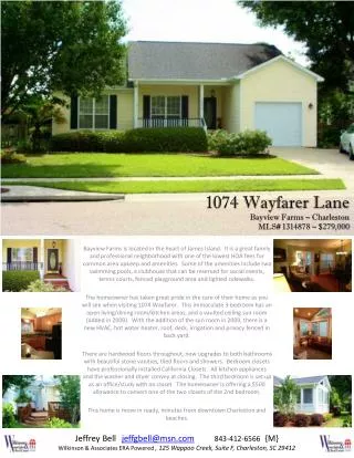 1074 Wayfarer Lane Bayview Farms ~ Charleston MLS# 1314878 ~ $279,000