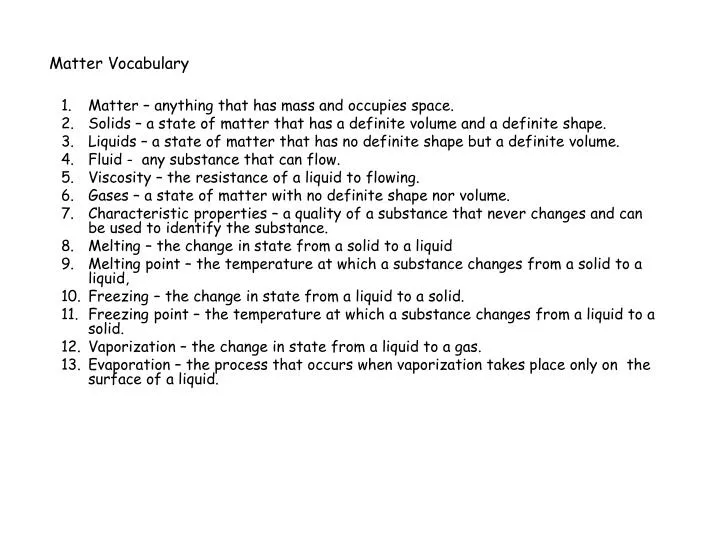 matter vocabulary