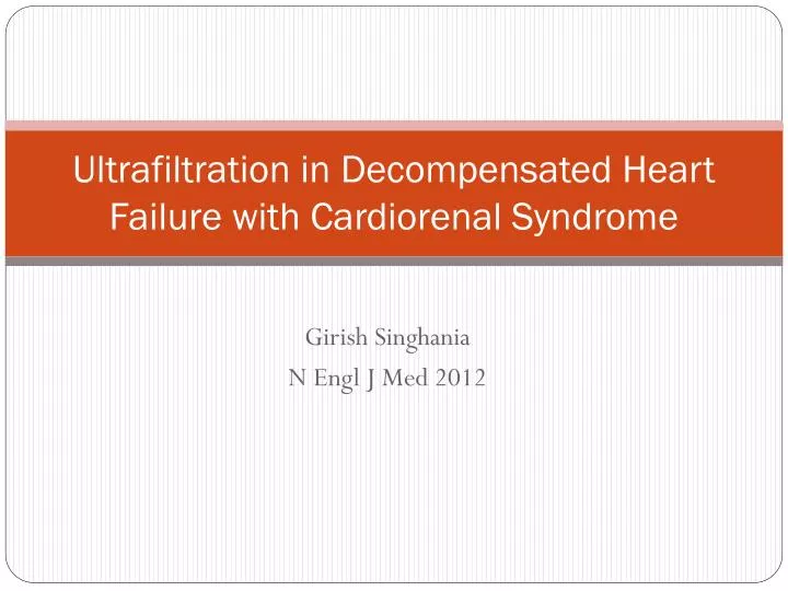 ultrafiltration in decompensated heart failure with cardiorenal syndrome