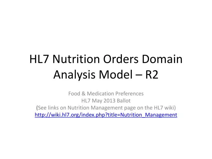 hl7 nutrition orders domain analysis model r2