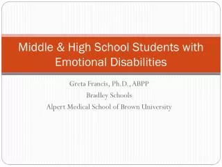 Middle &amp; High School Students with Emotional Disabilities