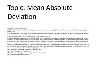 Topic: Mean Absolute Deviation