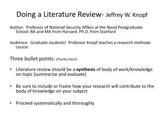 Doing a Literature Review- Jeffrey W. Knopf