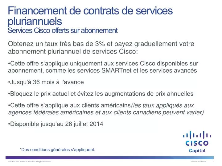 financement de contrats de services pluriannuels services cisco offerts sur abonnement