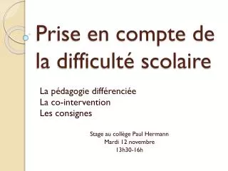 prise en compte de la difficult scolaire