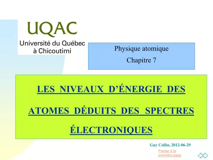 les niveaux d nergie des atomes d duits des spectres lectroniques