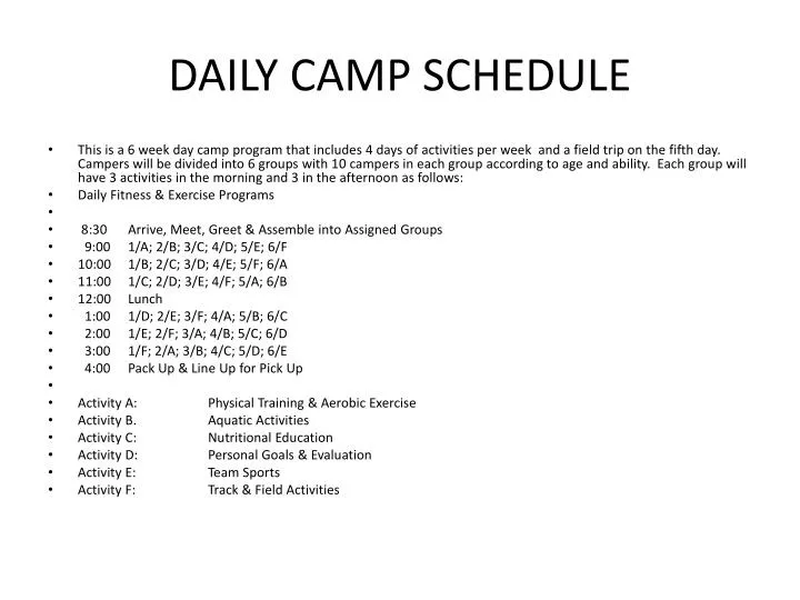 daily camp schedule