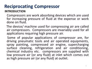 Reciprocating Compressor Introduction