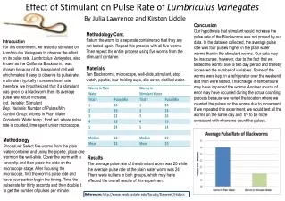 Effect of Stimulant on Pulse Rate of Lumbriculus Variegates