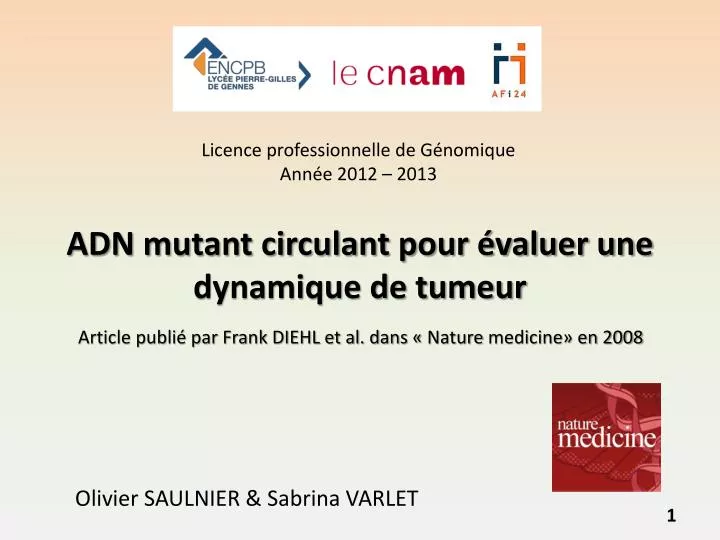 adn mutant circulant pour valuer une dynamique de tumeur