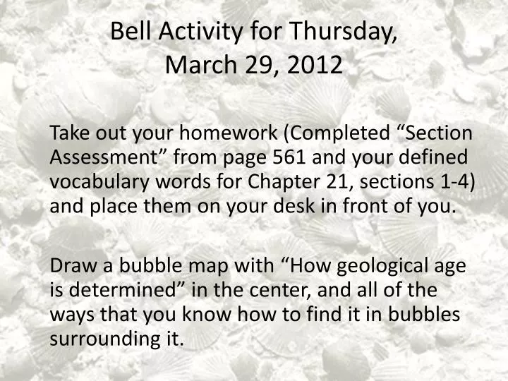 bell activity for thursday march 29 2012