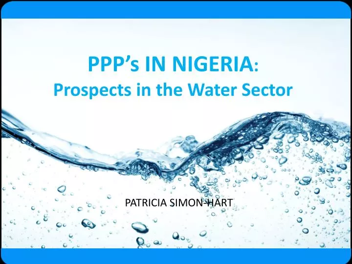 ppp s in nigeria prospects in the water sector