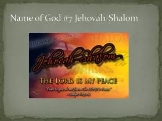 Name of God #7 Jehovah-Shalom