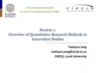 Session 1: Overview of Quantitative Research Methods in Innovation Studies
