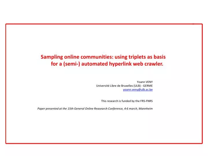 sampling online communities using triplets as basis for a semi automated hyperlink web crawler