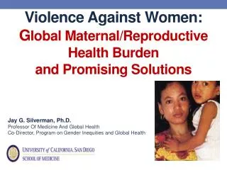 Violence Against Women: G lobal Maternal/Reproductive Health Burden and Promising Solutions