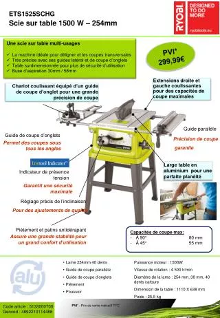 ets1525schg scie sur table 1500 w 254mm