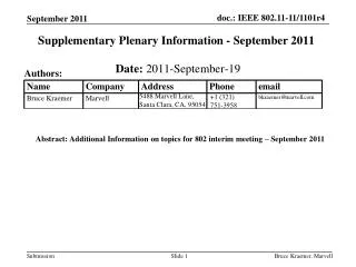 Supplementary Plenary Information - September 2011