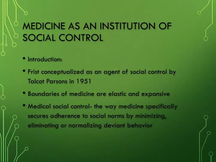 medicine as an institution of social control