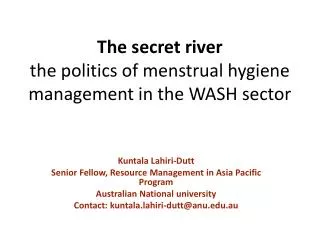 The secret river the politics of menstrual hygiene management in the WASH sector