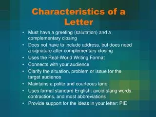 Characteristics of a Letter
