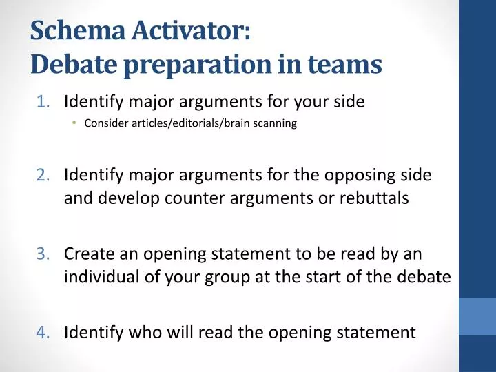 schema activator debate preparation in teams