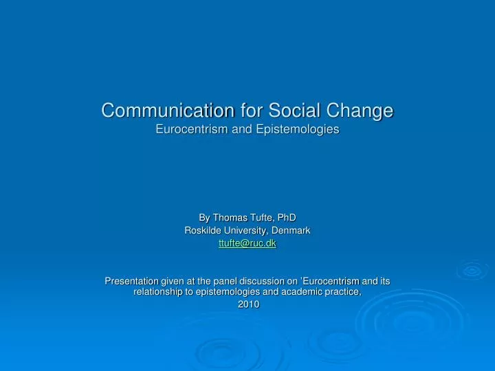 communication for social change eurocentrism and epistemologies